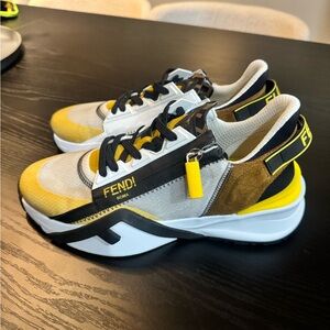 Fendi Men's Yellow, Black, and White Sneakers